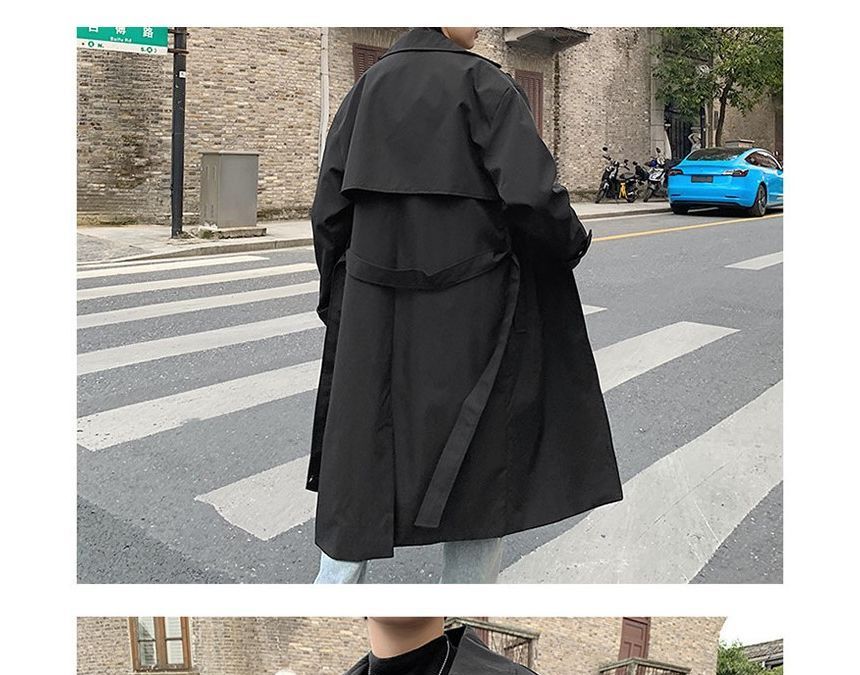 Sinlarity - Effen midi-trenchcoat met dubbele rij knopen