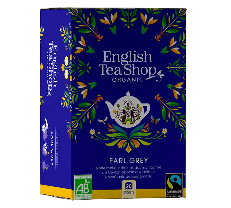 Thé noir Earl Grey bio -  20 sachets plats - ENGLISH TEA SHOP