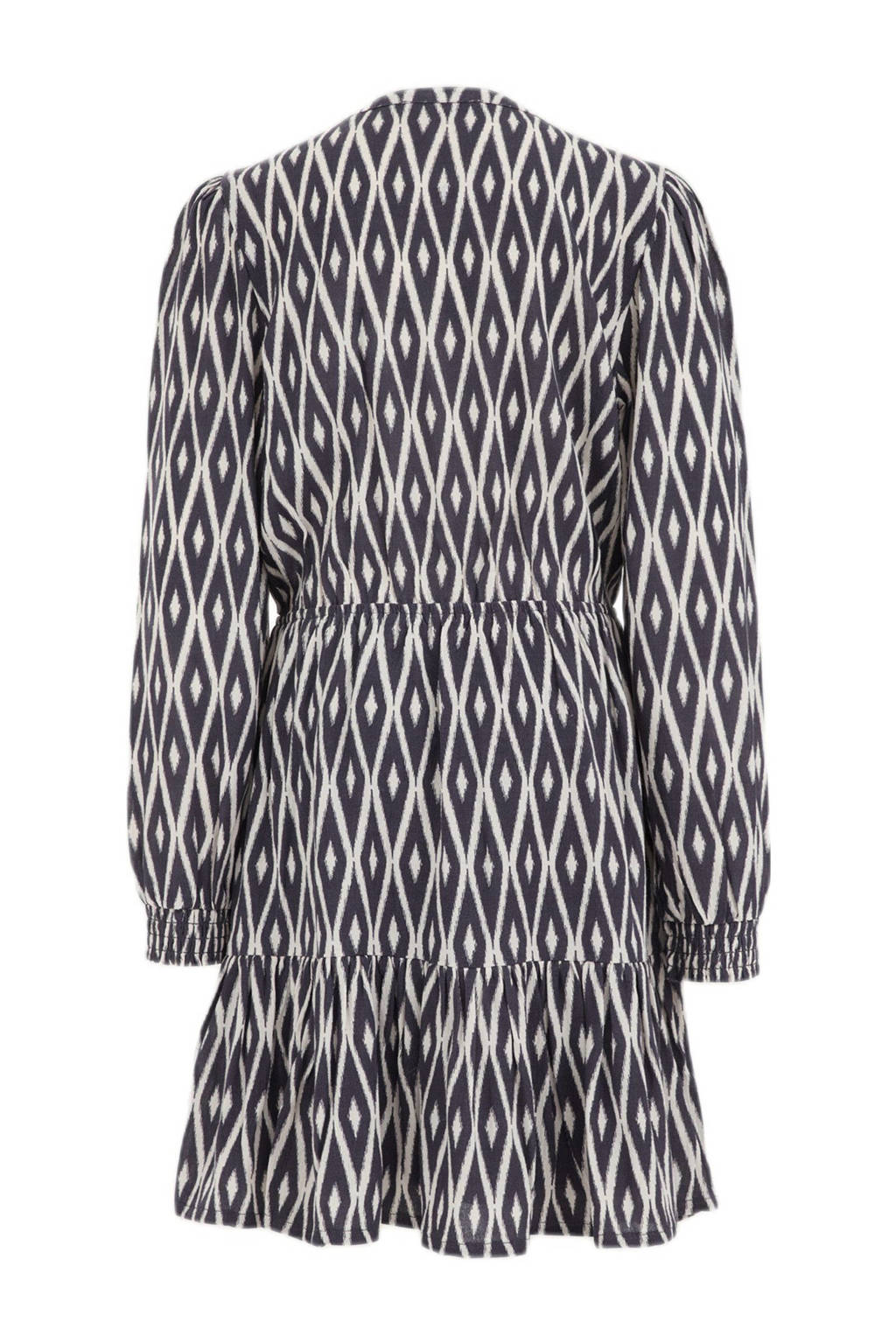 WE Fashion A-lijn jurk met all over print en volant zwart/wit