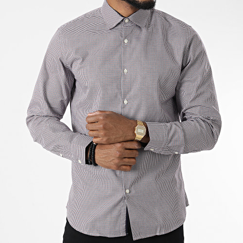 Chemise Manches Longues A Carreaux New Mark Blanc Rouge Bleu Marine