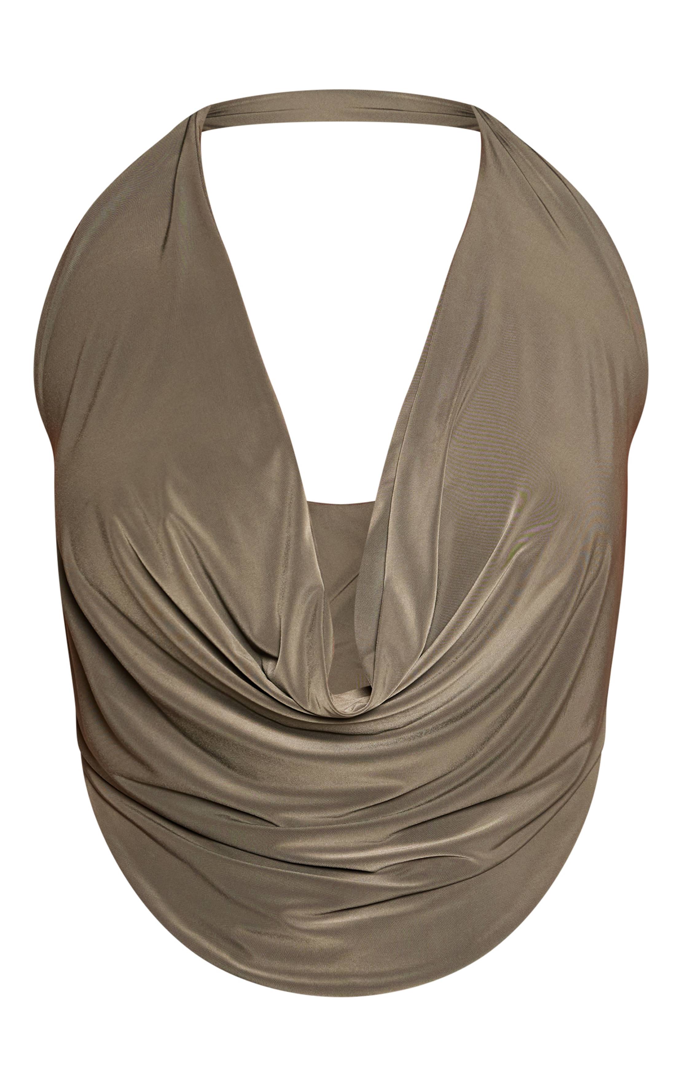 Vert Olive Haut Col Drapé Slinky Shape