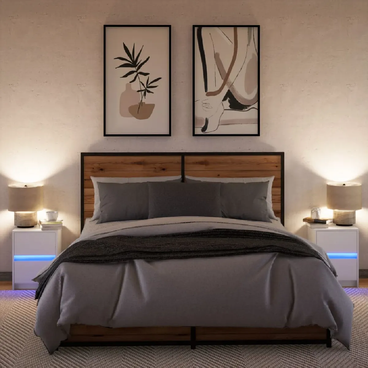 vidaXL Armoires de chevet LED 2pcs - Blanc