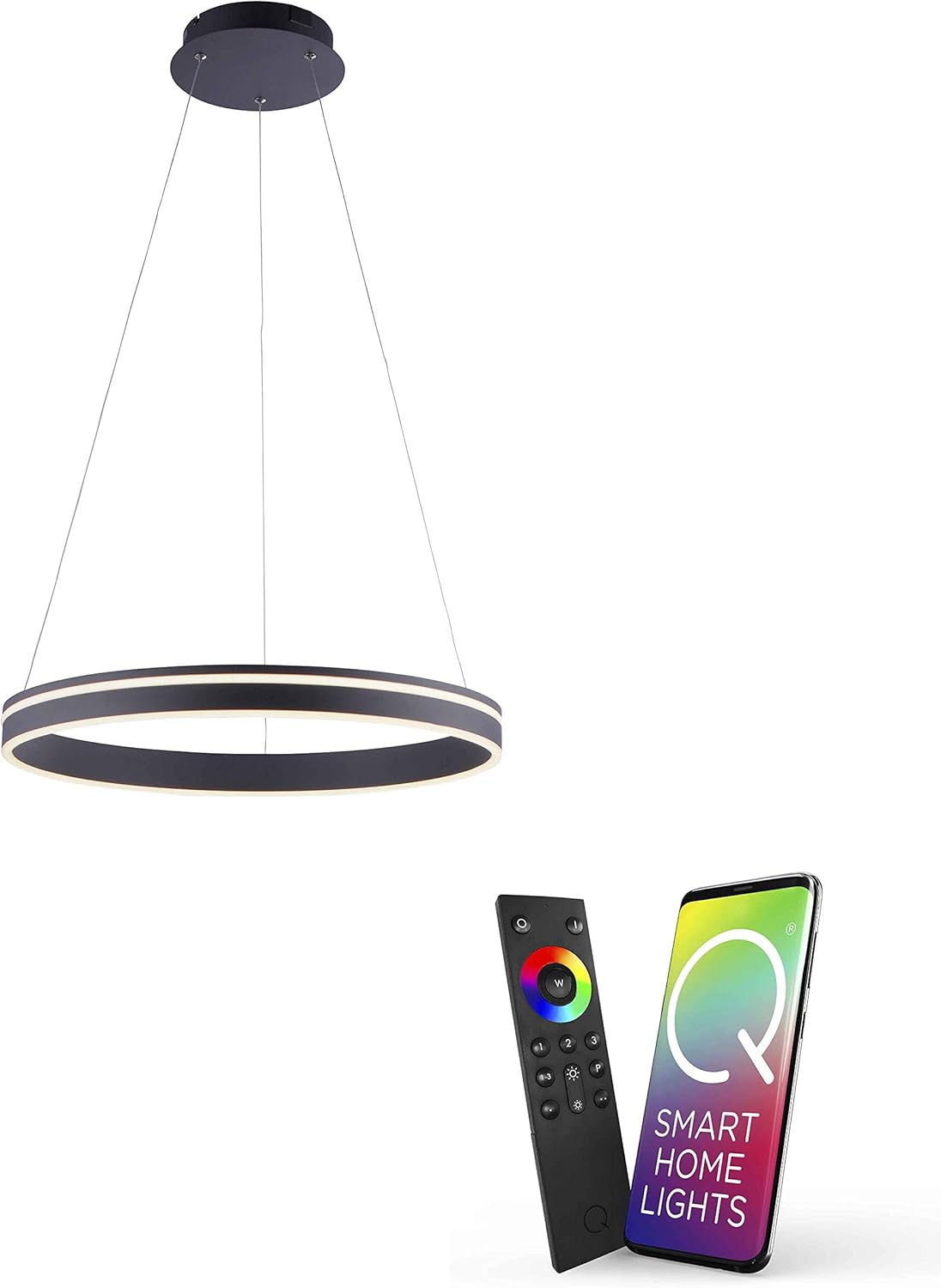 Paul Neuhaus Q-VITO LED Pendelleuchte, Works with Alexa - Smart Home, Fernbedienung CCT warmeiß - kaltweiß (59cm Anthrazit)…