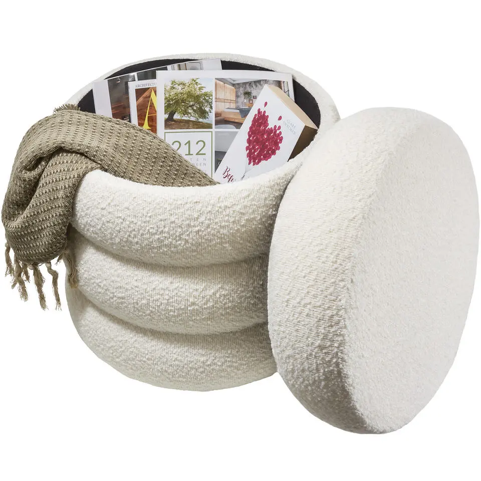 tectake Hocker Altu, gestoffeerd, opbergruimte, Bouclé Crèmewit