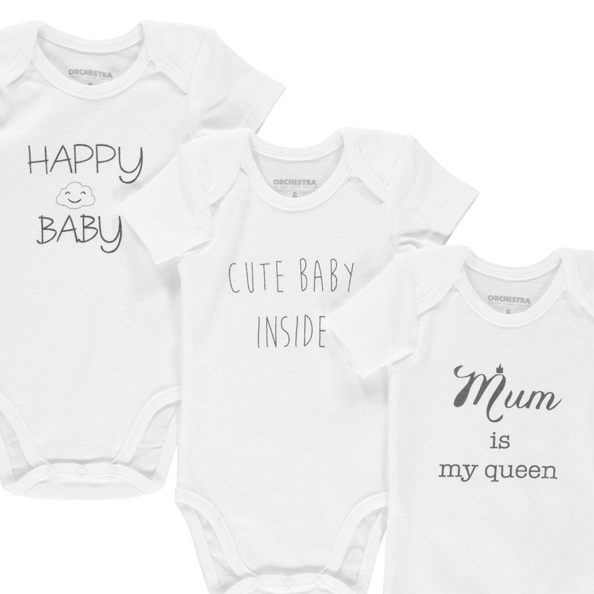 Lot de 7 bodies manches courtes à message printé - Blanc