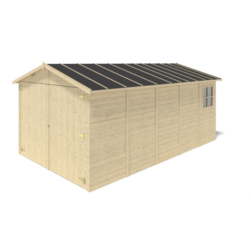 Garage en bois - 14,94m2 - 3,05x4,93m - ep. 18mm - couleur: naturel