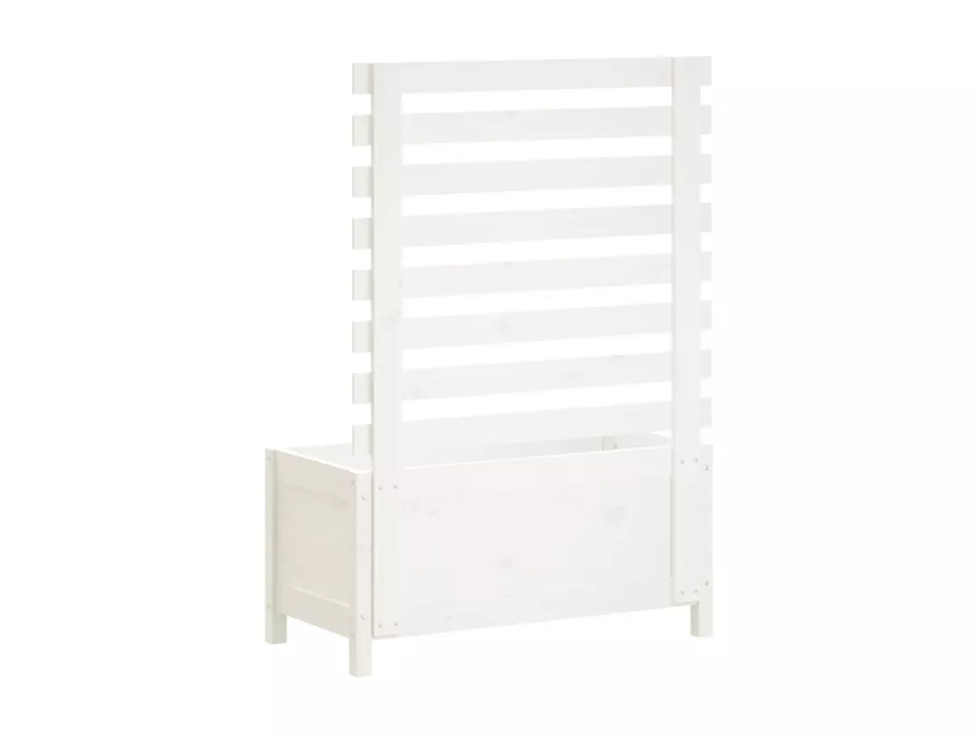 Jardinière avec support blanc 79x39,5x114 bois de pin massif