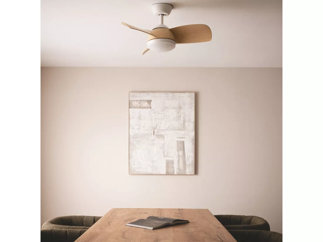 Ventilateur de Plafond Silencieux Poros 35W 76cm Motor DC Bois Télécommande Avec lumière Oui Blanc