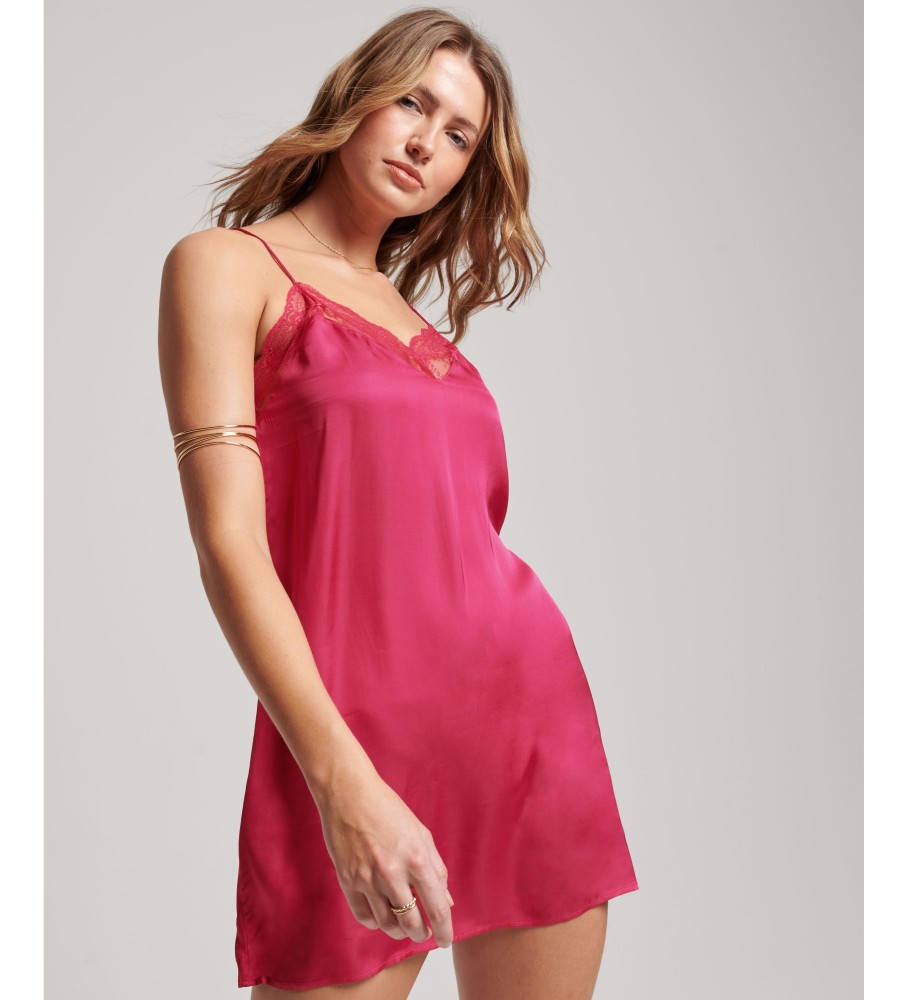 Vestido curto de cetim vermelho com alças finas da Superdry