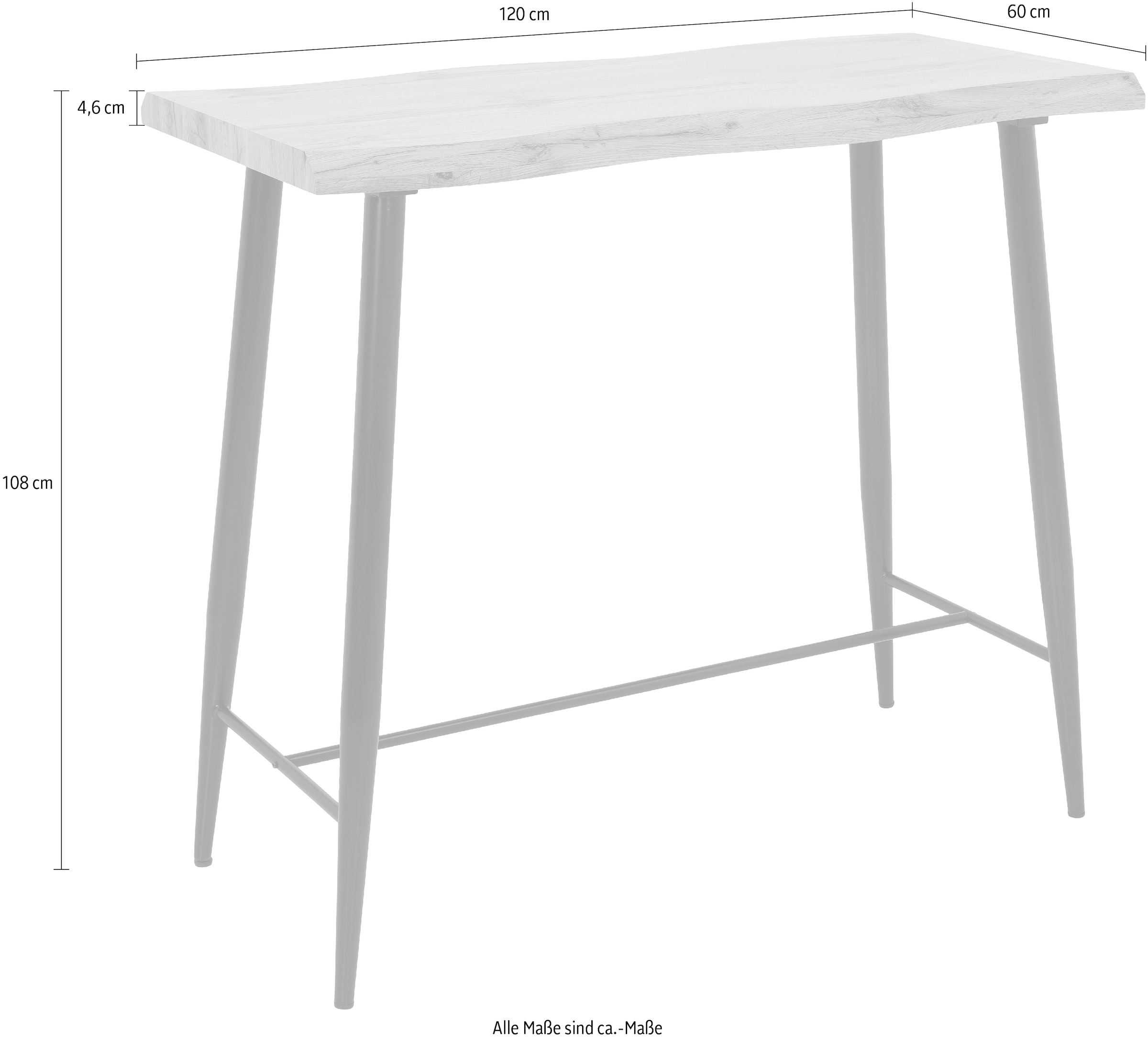 HELA Bartisch »GABI« Baumkantentisch, 120 cm Breite, Industrial Design, Wildeiche oder Grau