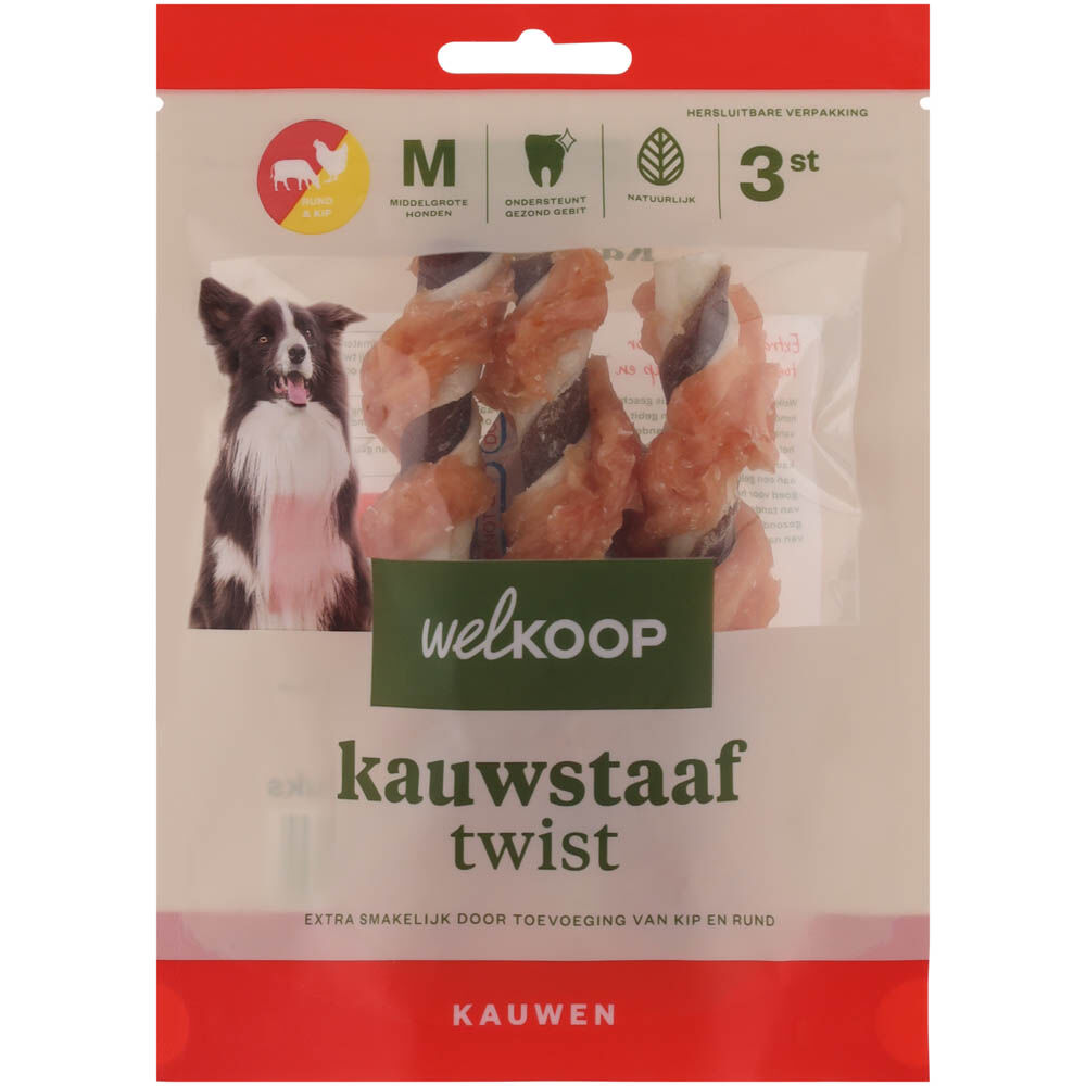Welkoop - Kauwstaaf Twist - Extra Rund & Kipsmaak - 3 Stuks - kip rund