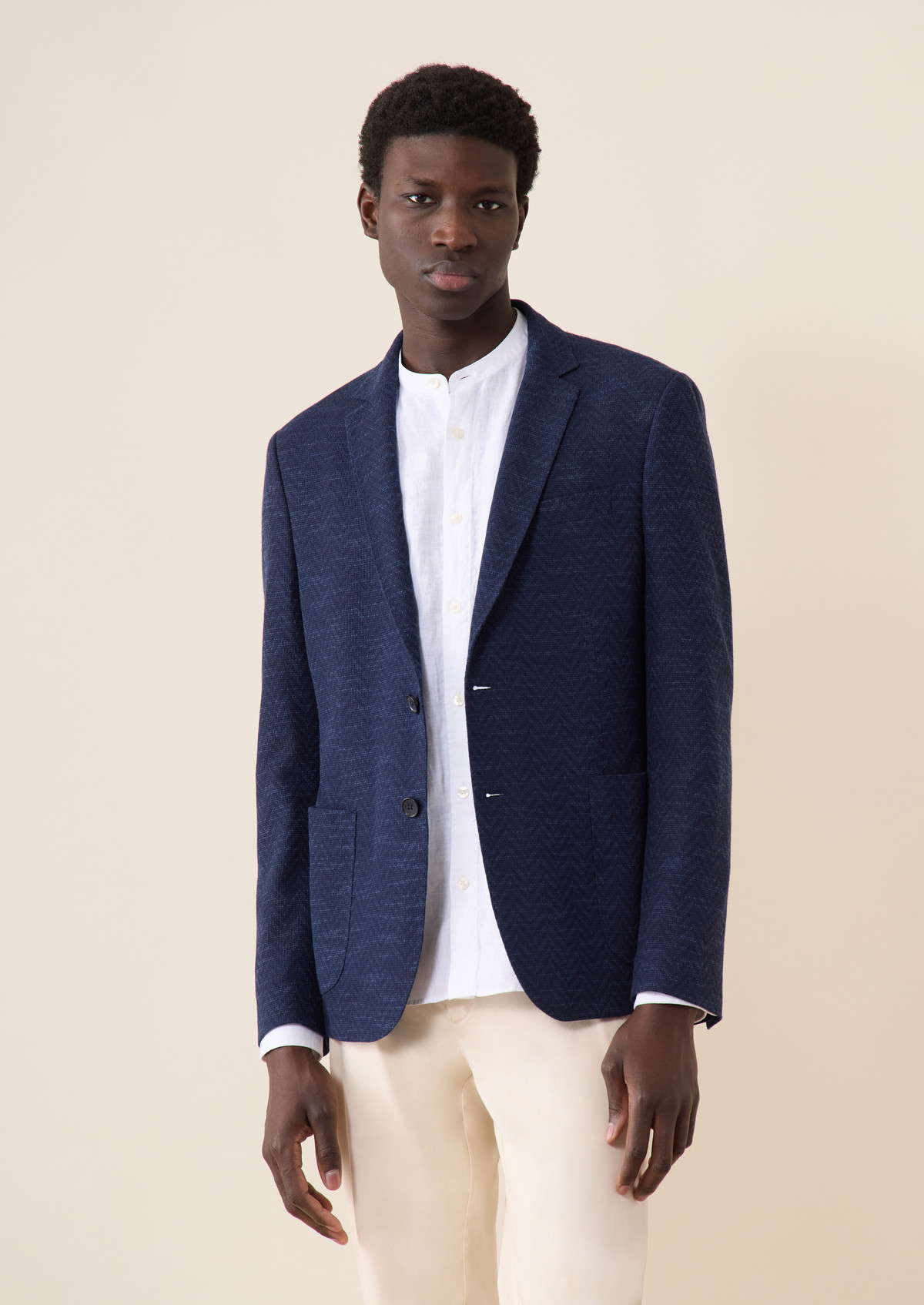 Veste casual Regular en jersey bleu marine à motif fantaisie