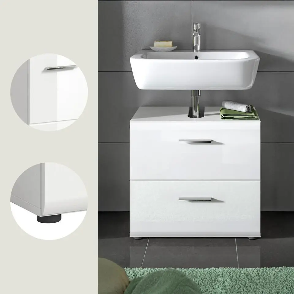 Hioshop Ice wastafel 2 lades wit hoogglans- wit