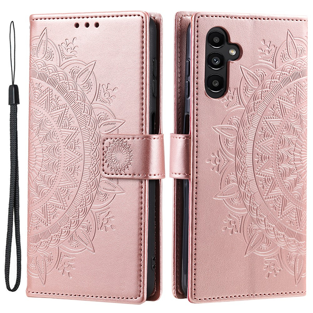 Samsung Galaxy A55 Leder Tasche Wallet - Mandala Flowers Imprint - Roségold