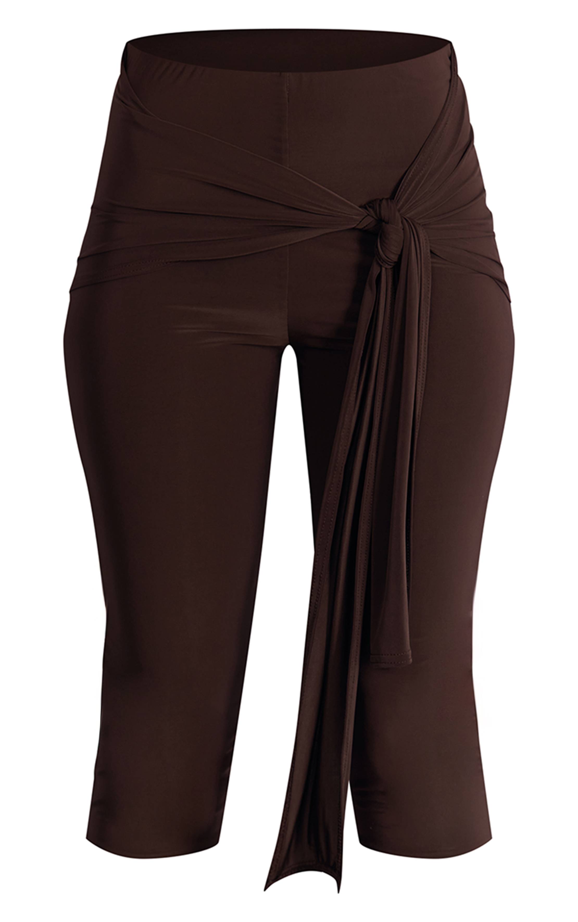 Chocolat Pantacourt Capri Enveloppant En Jersey Slinky Double Épaisseur