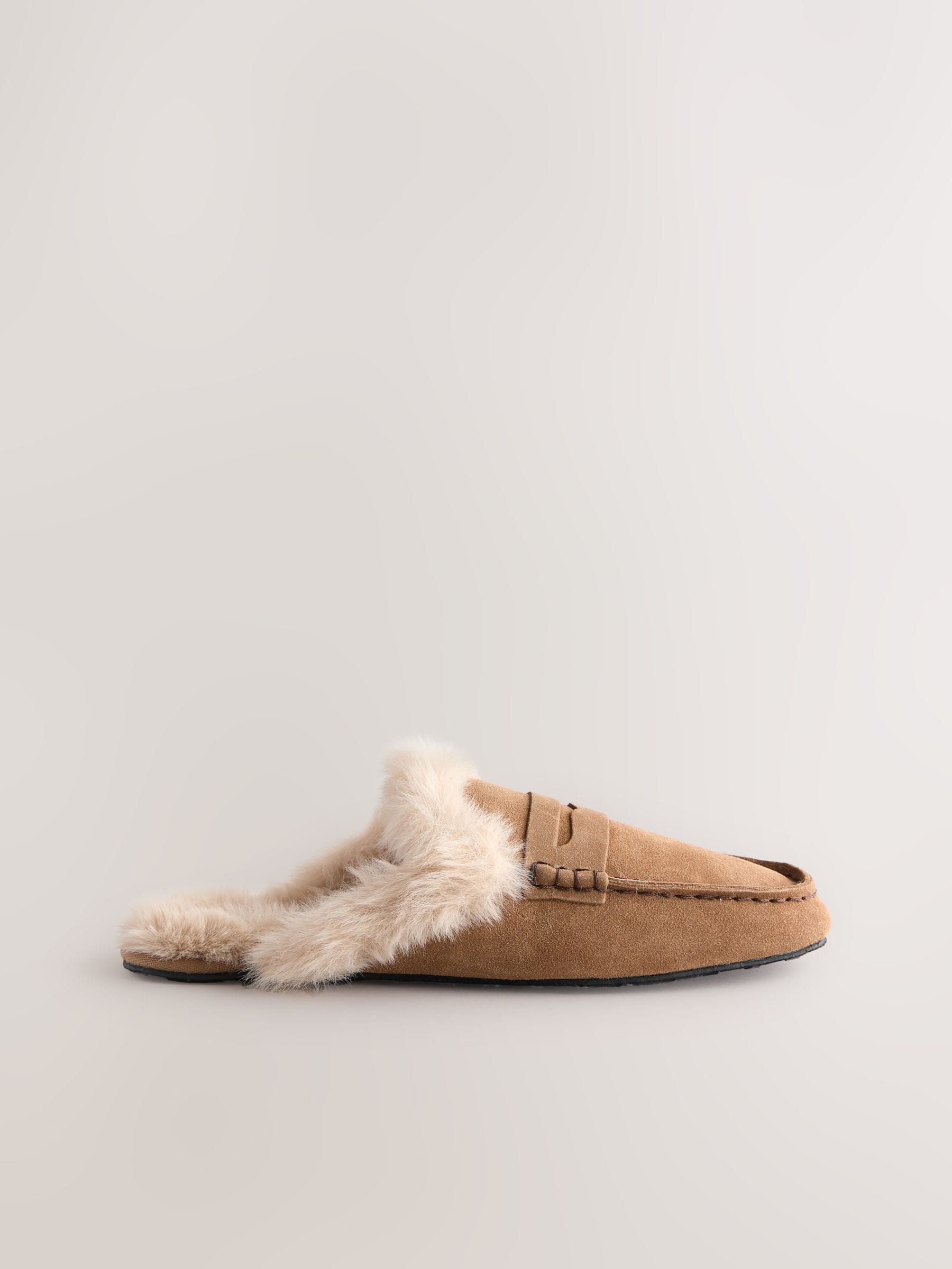 Mokkabruin - Suede Loafer Mule Slippers