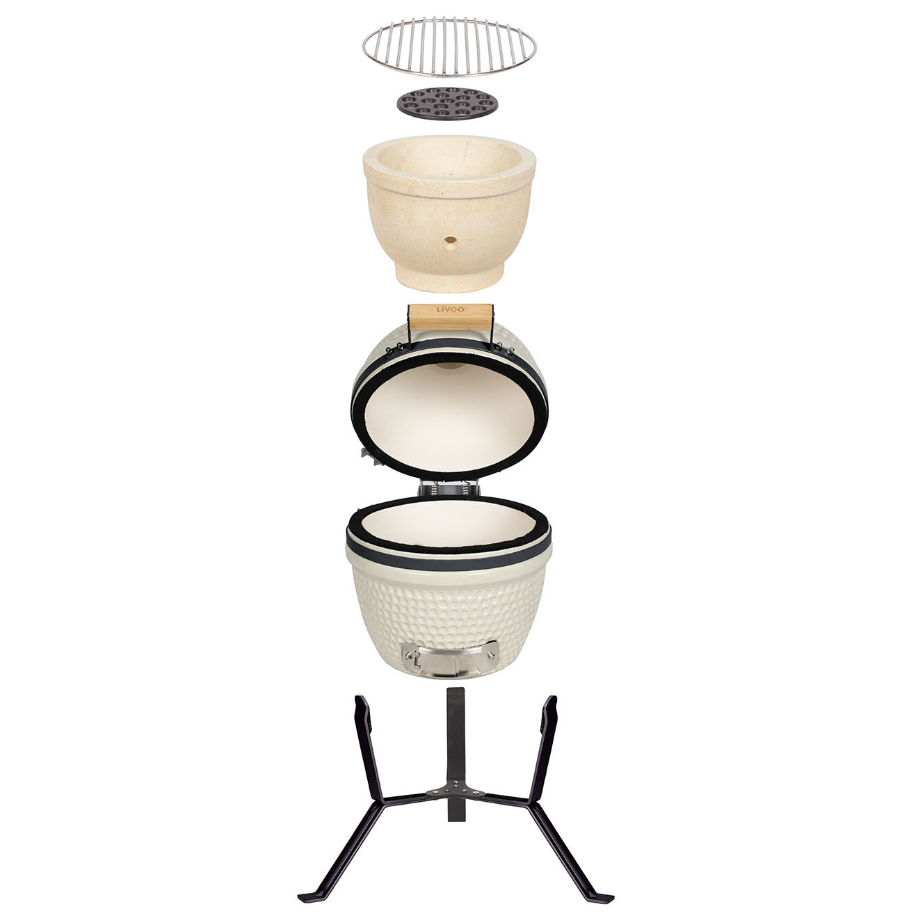 Livoo Barbecue céramique Kamado écru - 35x40.5x55 cm