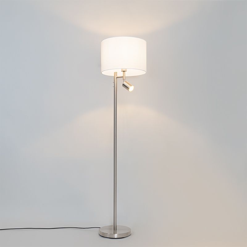 Vloerlamp staal met kap wit en leeslamp - Jelena