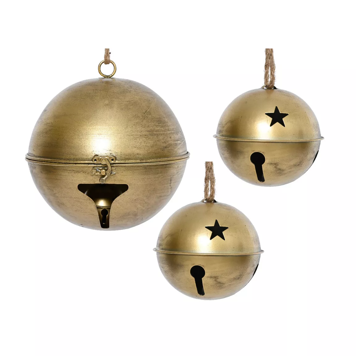 Lot de 3 Cloches métal à suspendre (D24-20-14 cm) Grisons Or