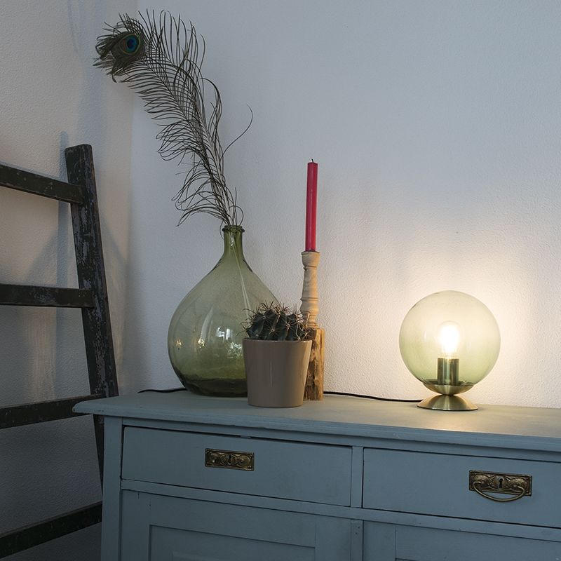 Art deco tafellamp messing met groen glas - Pallon