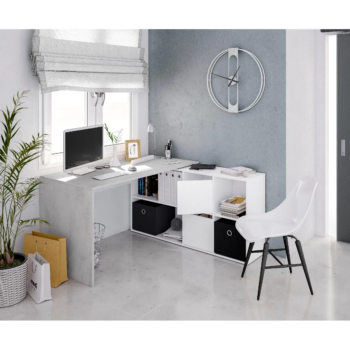 Alter Bureau réversible avec bibliothèque béton Anthracite