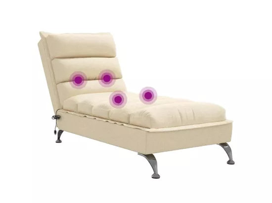 Chaise longue de massage avec coussins crème tissu