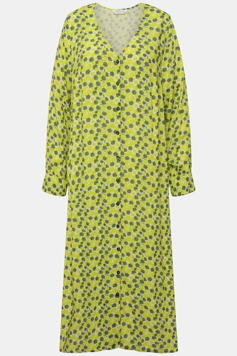 Maxikleid, A-Line, Allover-Print, V-Ausschnitt, Knopfleiste