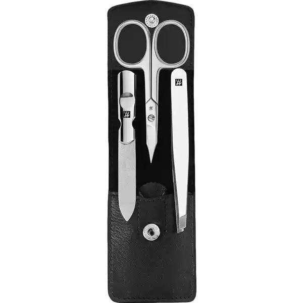 Druckknopf-Etui Rindleder, schwarz 3-tlg.