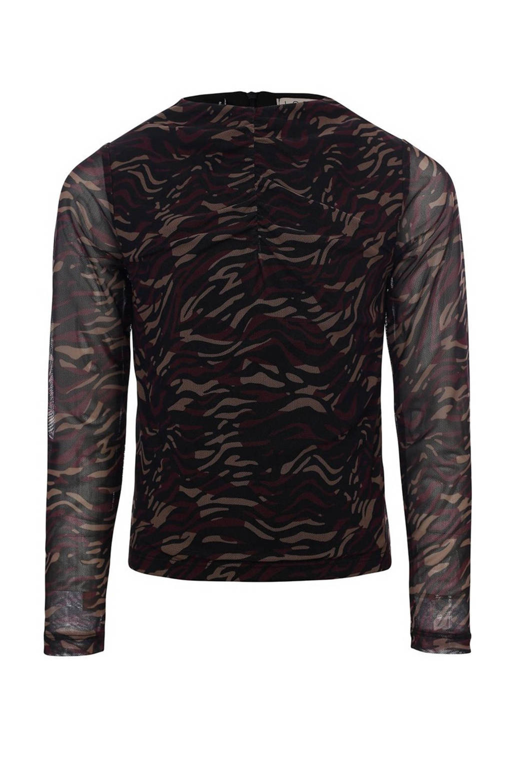 LOOXS top met camouflageprint en mesh zwart/wijnrood