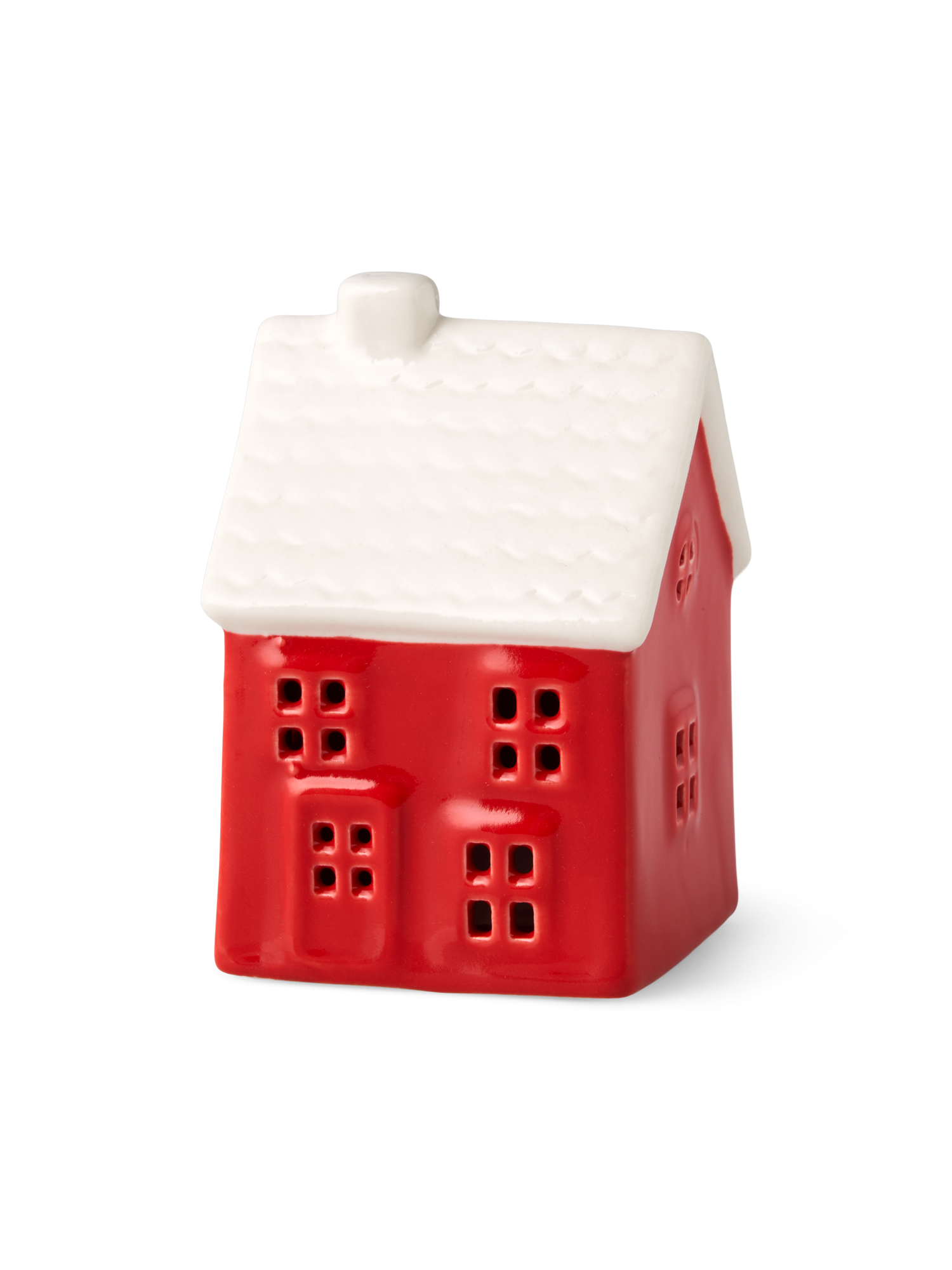 Dekorativt hus med LED | Porcelæn. 6 x 5,8 x 9 cm. | Red