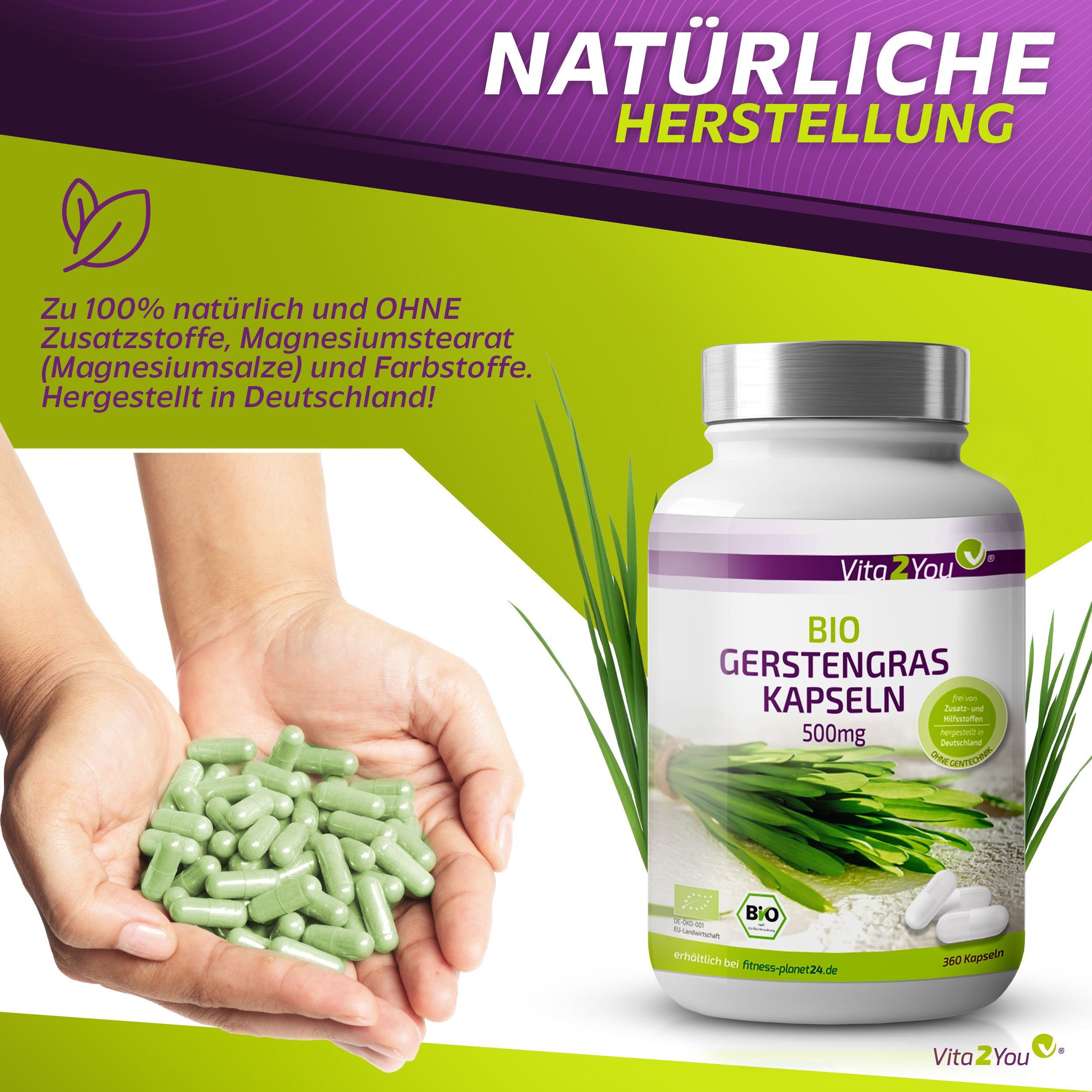 Vita2You Bio Gerstengras Kapseln 500mg