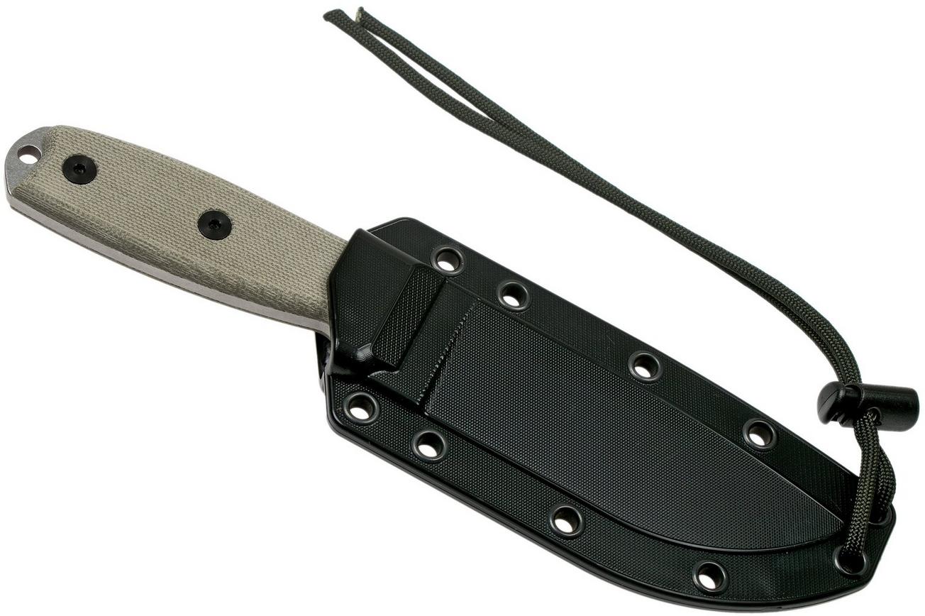 ESEE Model 4 Plain Edge S35VN, Canvas Micarta Handle 4P35V met schede   clip