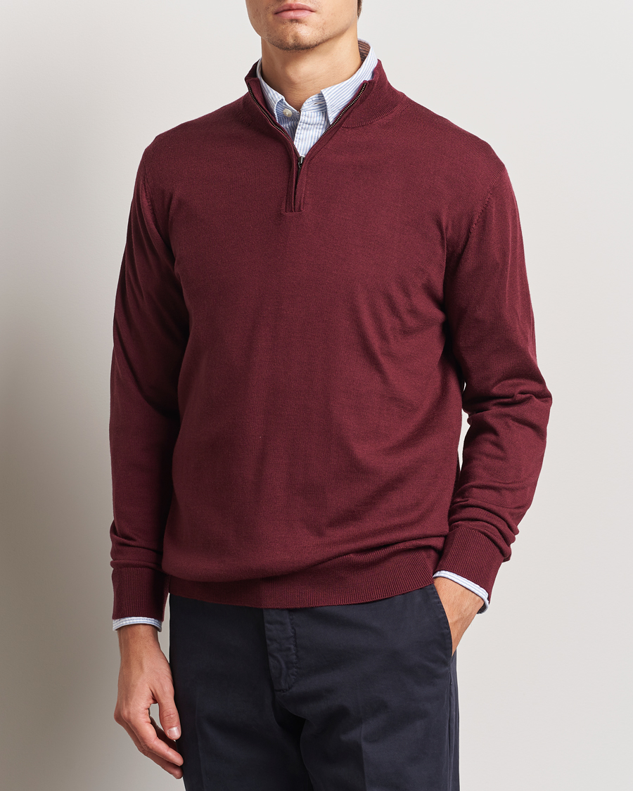 Charles Tyrwhitt Pure Merino Zip Neck Jumper Burgundy Red