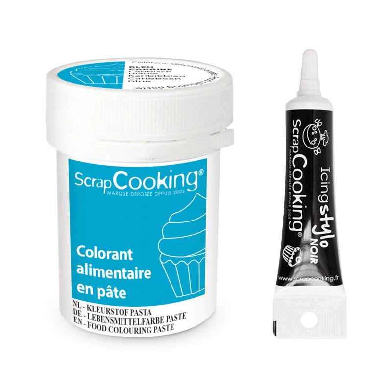 Colorant alimentaire en pâte 20 g Bleu Caraïbes + Stylo de glaçage noi