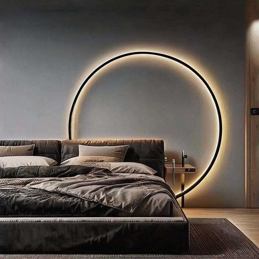 DESHOME Kreis Wandleuchte 80cm LED Ring Hintergrundbeleuchtung Innen Schwarz Indirekte Beleuchtung Moderne Minimalistische Wandlampe Rund Dimmbar mit Schalter, für Wohnzimmer, Büro, Geschäft, Cafe
