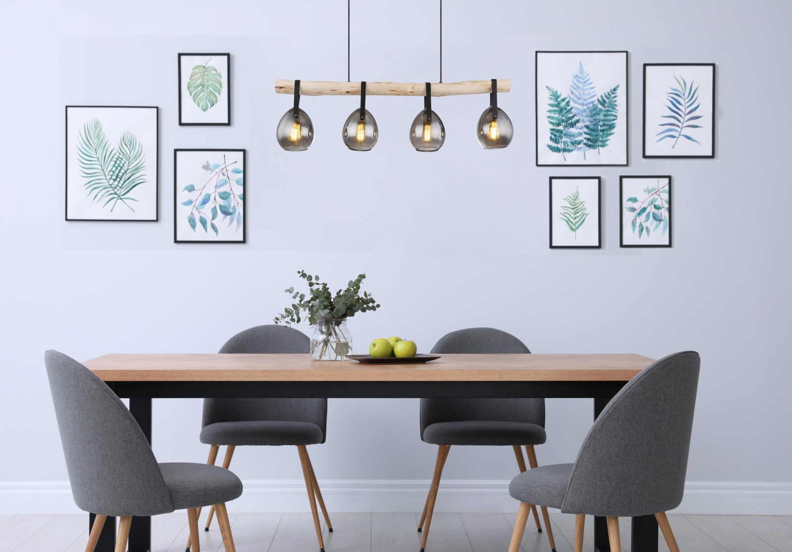 Pendelleuchte - schwarz matt - natur - 117 cm hoch