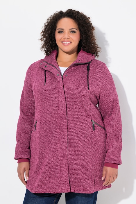 Strickfleece-Jacke, Kapuze, 2-Wege-Zipper, Zipptaschen