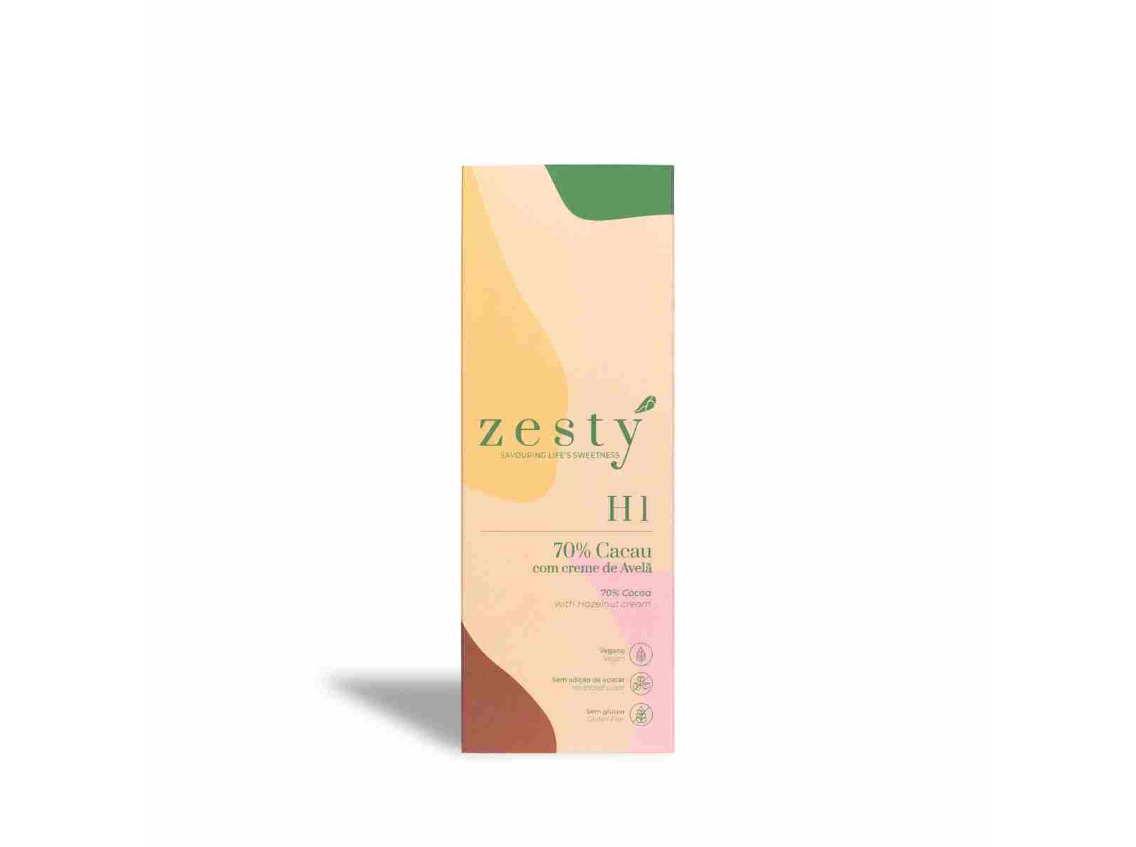 TABLETE ZESTY 70% CACAU COM CREME AVELÃ SEM AÇÚCAR80 G