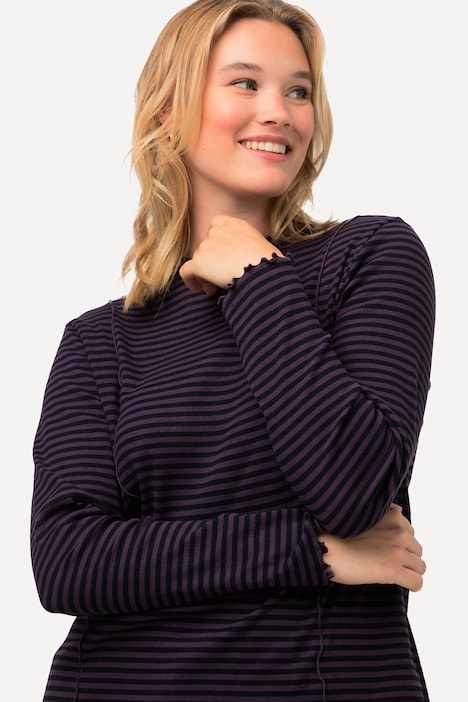 Shirt, Ringel, Ziernähte, Stehkragen, Langarm
