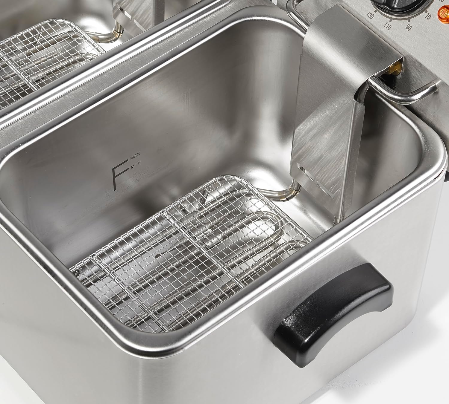 METRO Professional GDF3024 Doppel Fritteuse 2X4L, Edelstahl, 49.4 x 37.8 x 31.3 cm, 8L, Temperatur bis 190°C, abnehmbares Bedienfeld, Gastro, silber