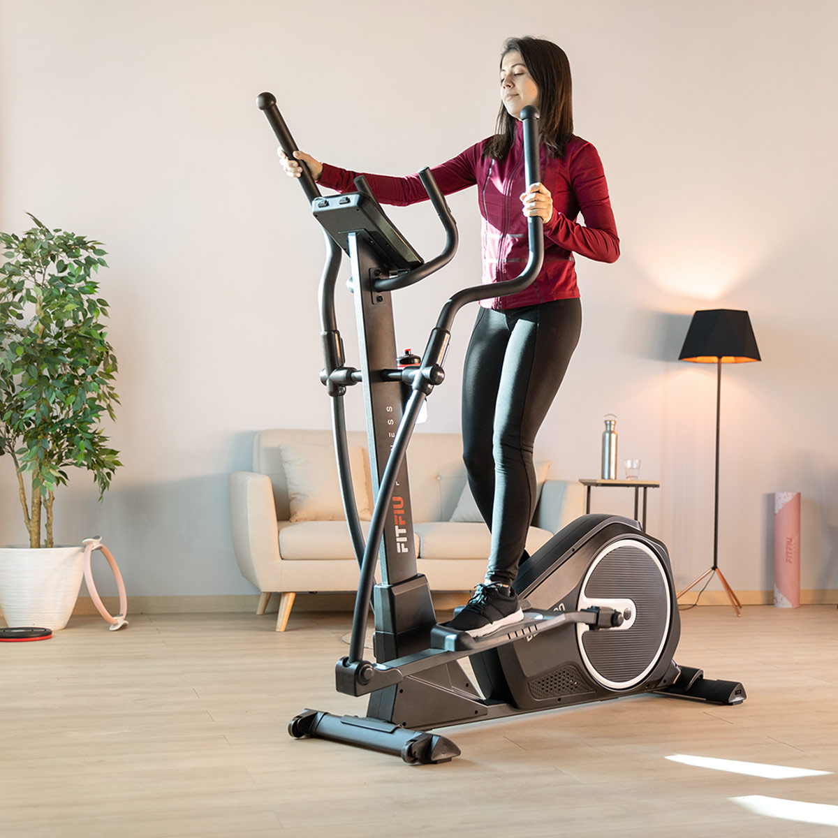 Fitfiu Elíptico com Volante de 6kg, Conectividade com Aplicativo e Monitor de Frequência Cardíaca