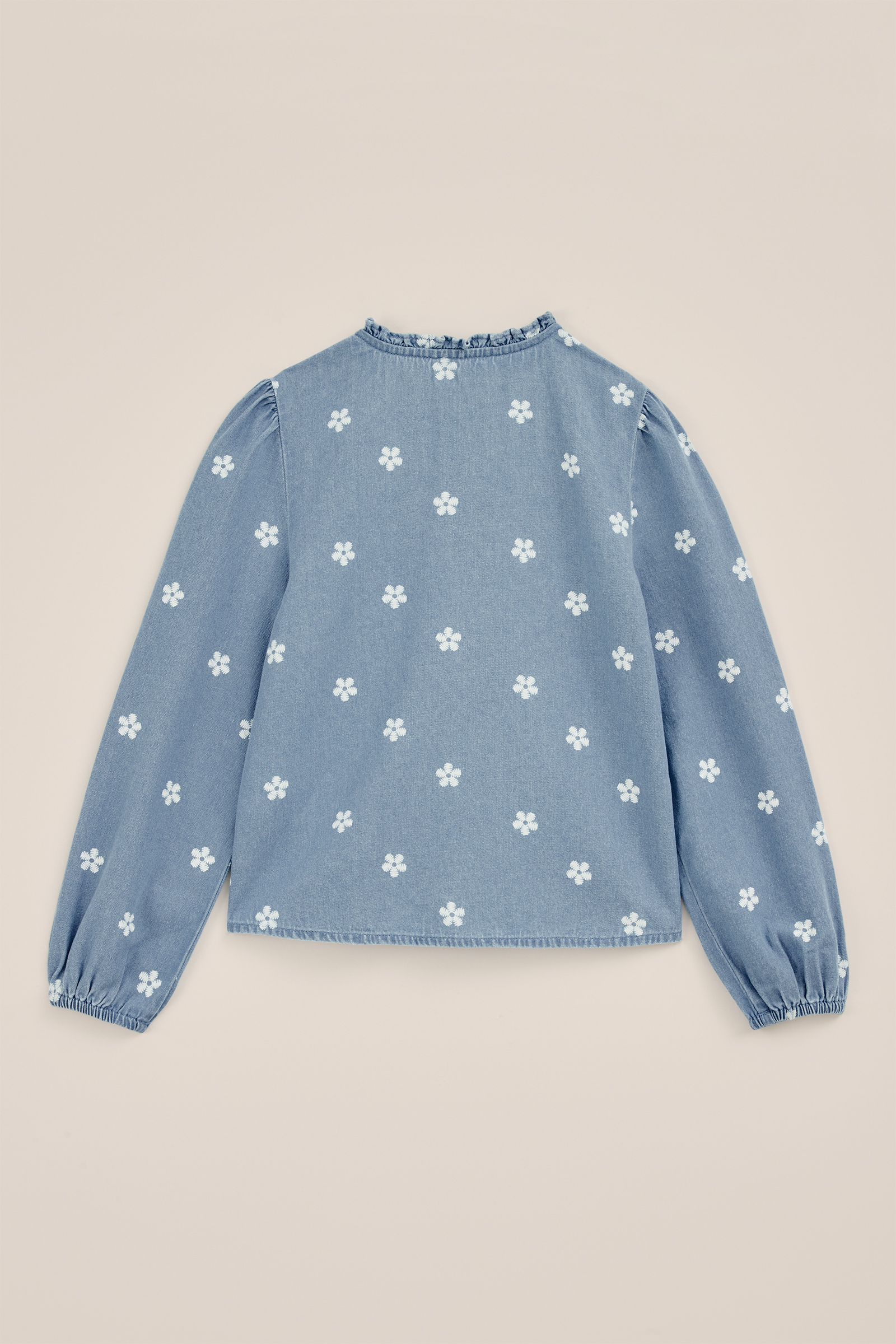 Meisjes denim blouse met dessin Blue Ridge Lichtblauw