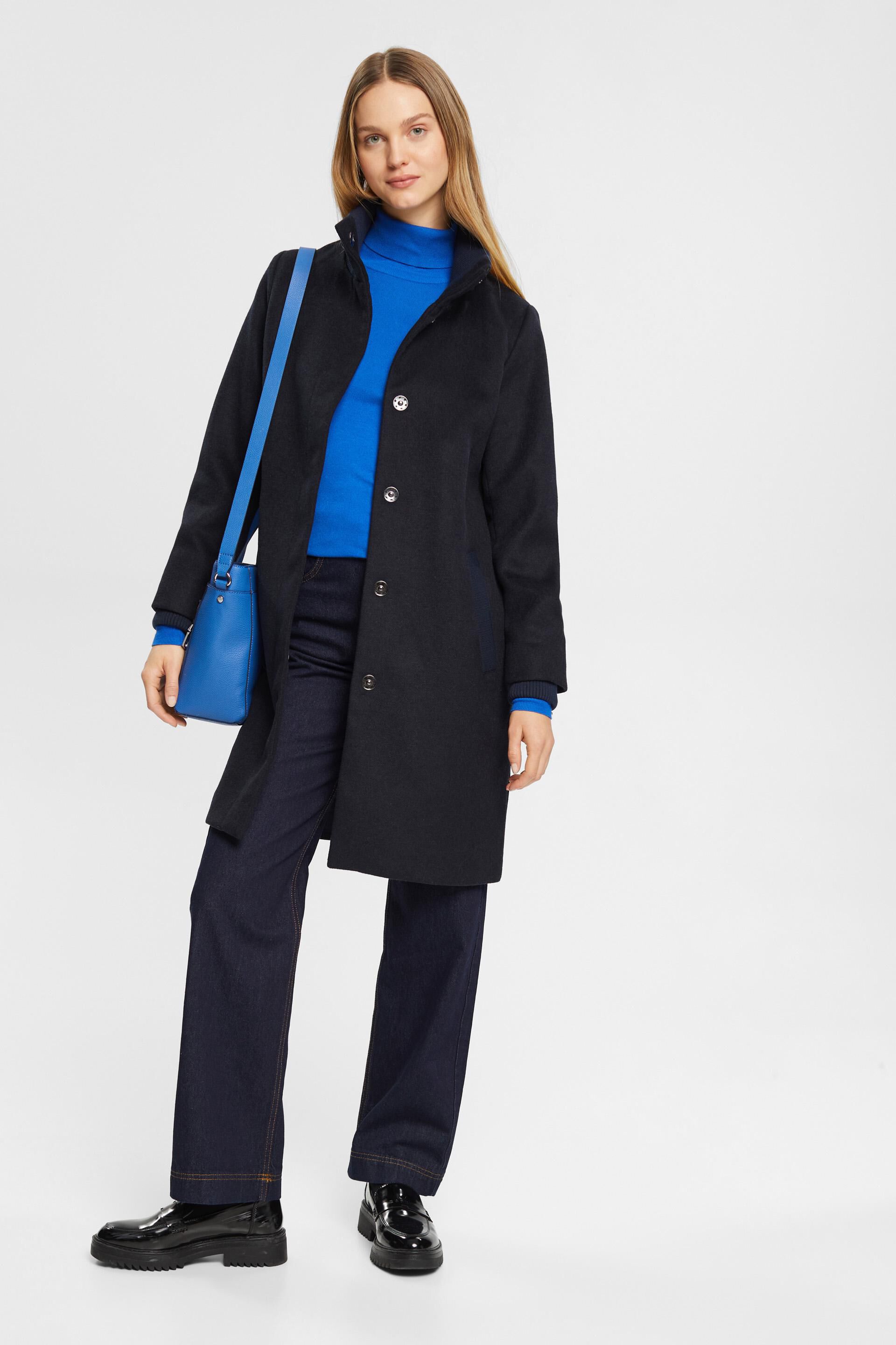 Manteau en laine mélangée à détail en maille côtelée