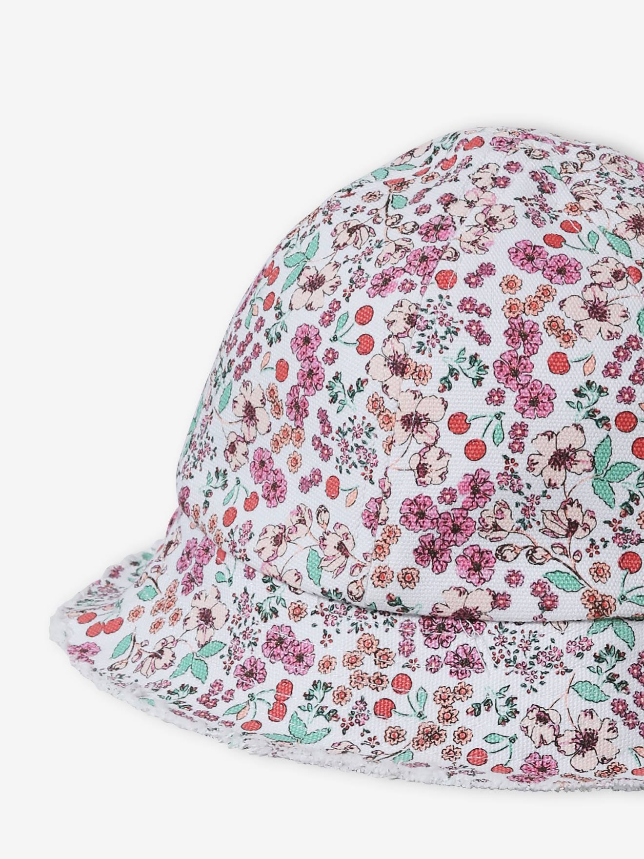Chapéu chanel com estampa floral para meninas, branco-creme