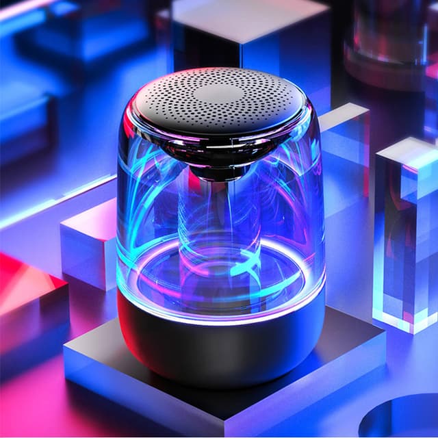 Bærbar Bluetooth 5.3-højttaler med LED-lys – gennemsigtigt design, trådløs lydoplevelse Sort