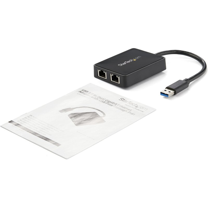 StarTech.com Adaptateur USB 3.0 à Double Port Gigabit Ethernet avec port USB - 10/100/100 - Adaptateur NIC Réseau USB Gigabit LAN