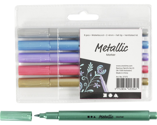 Metalen markers, 6 stuks