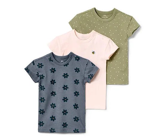 3 Kinder-T-Shirts, blau, rosa und grün