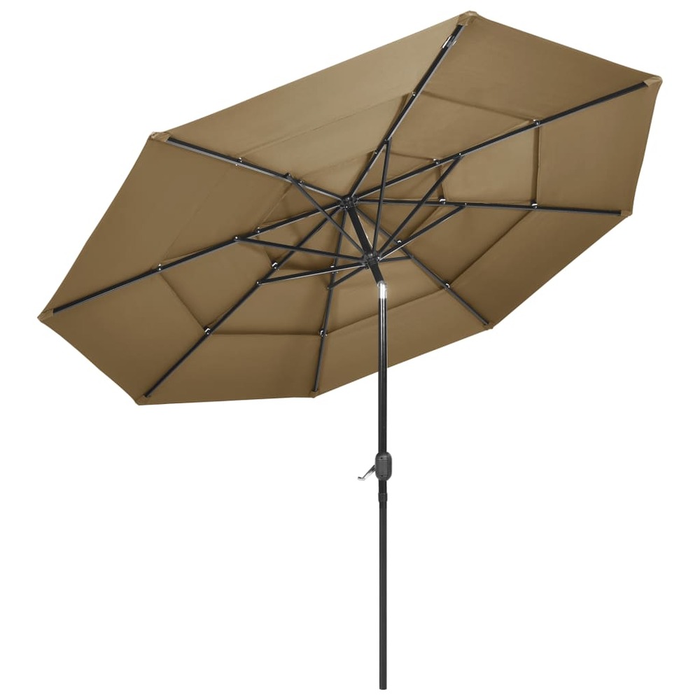 Parasol à 3 niveaux avec mât en aluminium 3 m taupe