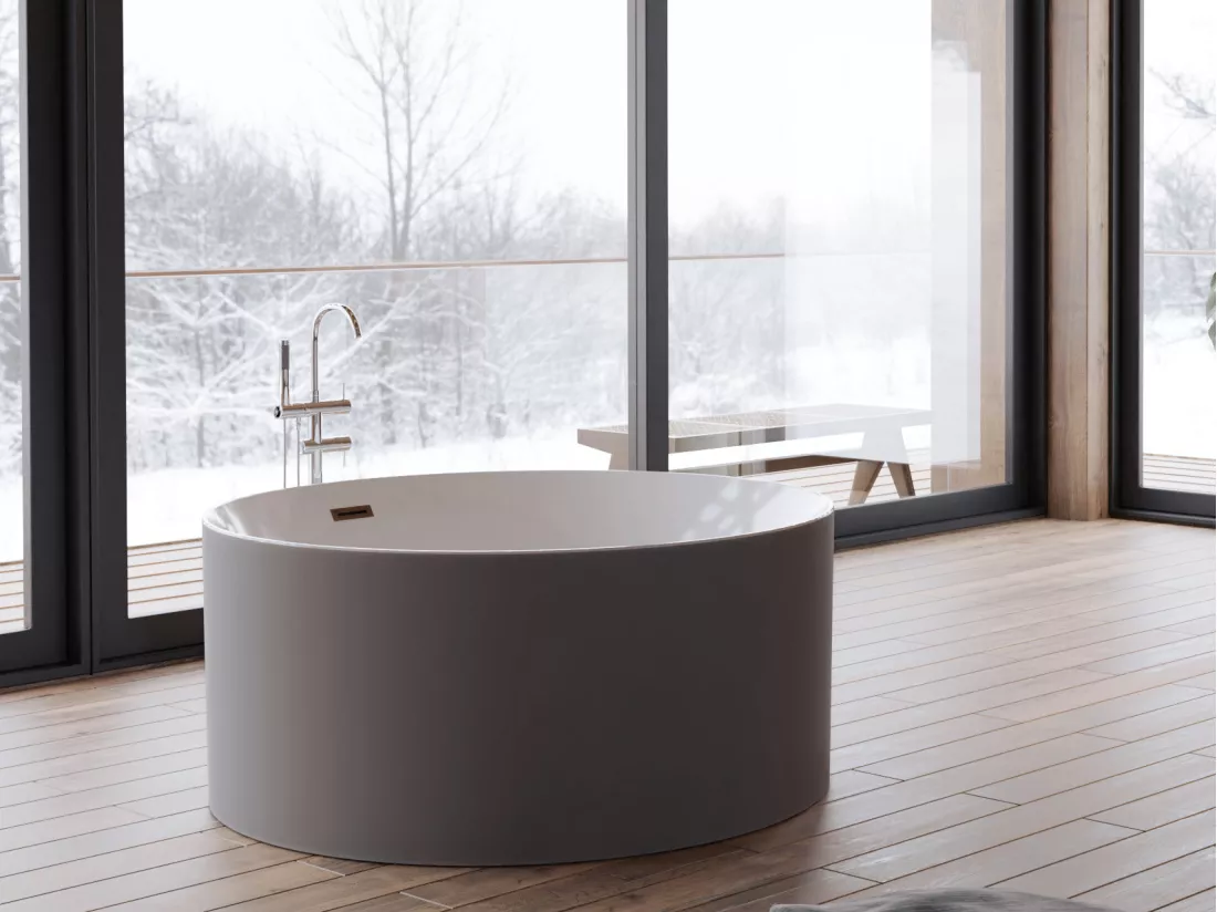 Baignoire îlot ronde LOOM 2.0 Grise 130x130cm, by SPALINA
